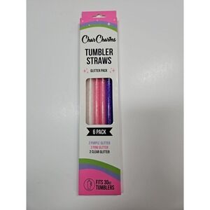 CharCharms Glitter Pack 6 Pack Reusable Tumbler Straws Fits 30 oz